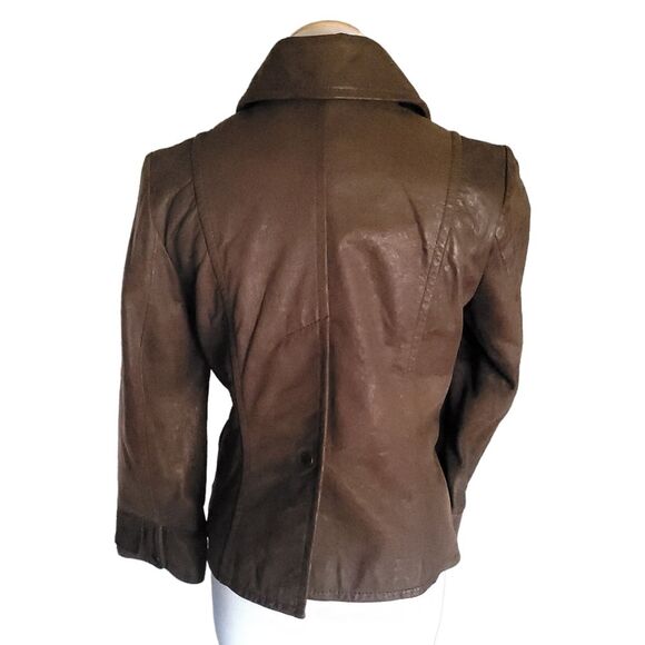 Kenneth Cole Reaction Women Size Small Chocolate Brown Leather Jacket Military - Picture 4 of 12